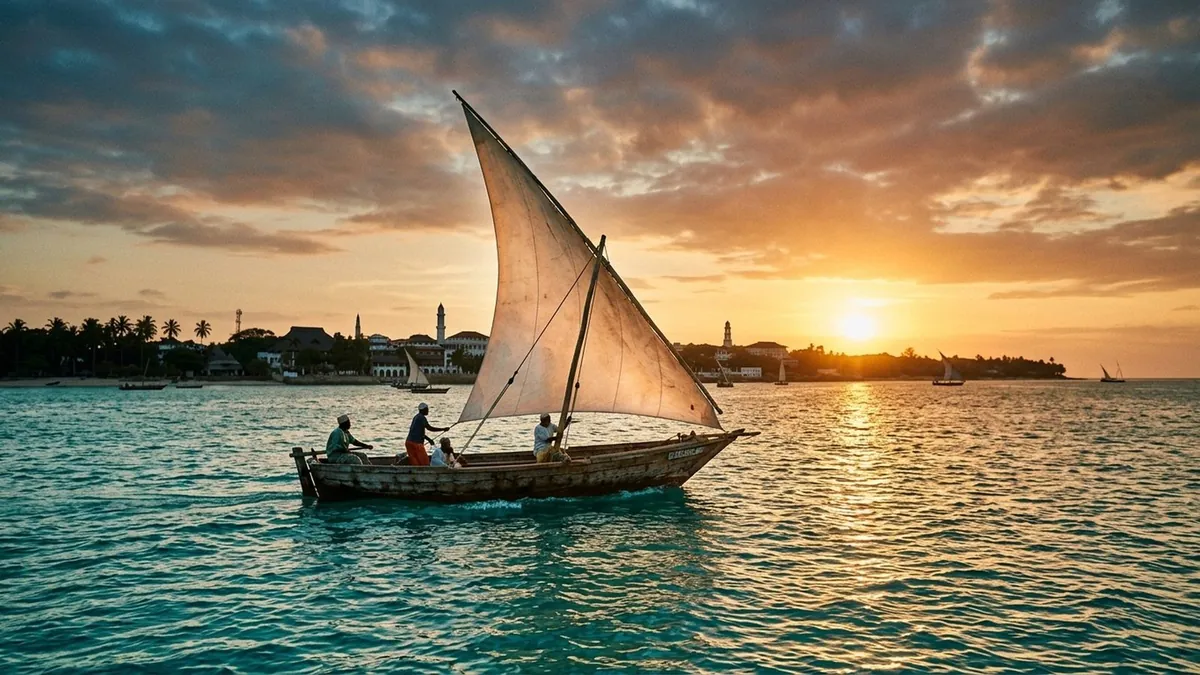 Dhow tradicional sobre el oceano Indico, hoteles MONEA en Zanzibar